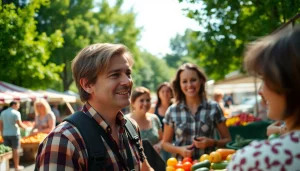 Reporters engaging with locals at a market, highlighting community stories in https://southernmarylandchronicle.com.