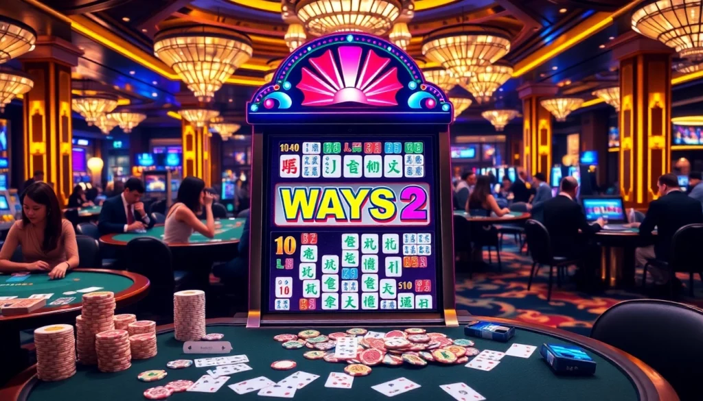 Spin the Mahjong Ways 2 slot in a vibrant casino atmosphere filled with excitement.