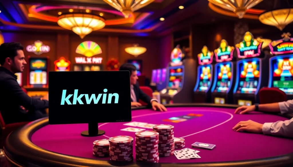 Engaging casino scene showcasing kkwin link amidst poker chips and vibrant tables.