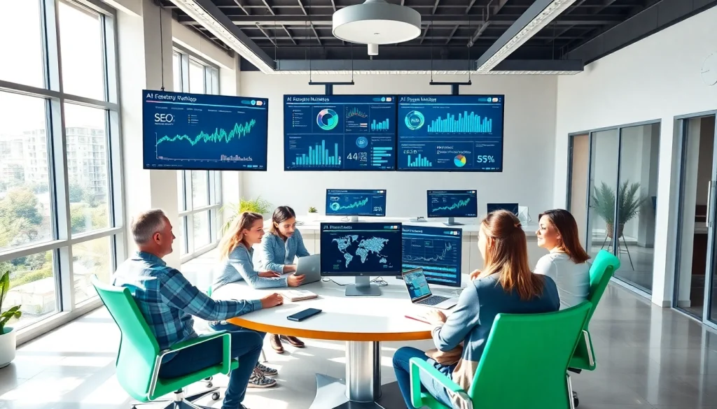 SEO Agentur mit KI profiting from advanced digital tools in a modern workspace.