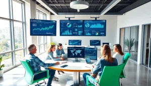 SEO Agentur mit KI profiting from advanced digital tools in a modern workspace.