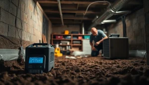 Crawl Space Restoration process with professionals inspecting and repairing moisture barriers in a basement.