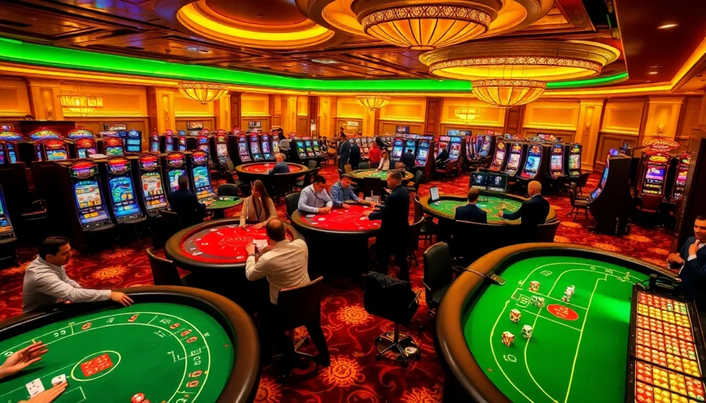 Exciting casino scene showcasing Thabet College players strategizing at poker tables and enjoying online gaming.