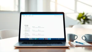 Visualizing seo meta tags on a sleek laptop screen in a modern office setting.