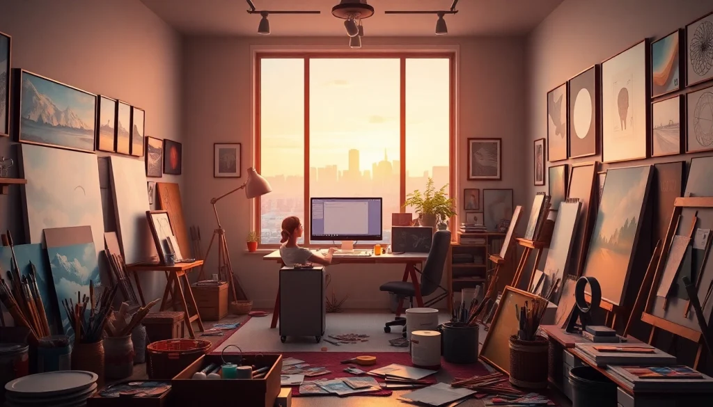 Artistic workspace showcasing the image to prompt ai tool in action, highlighting creativity and innovation.