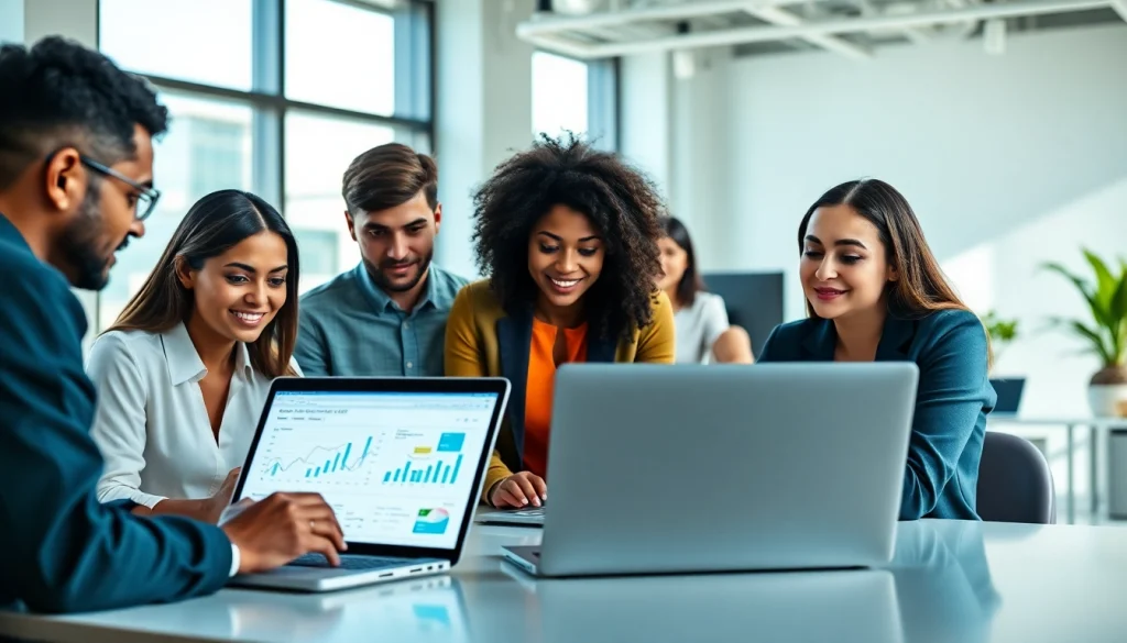 Illustration of professionals using hubspot crm free in a collaborative office environment.