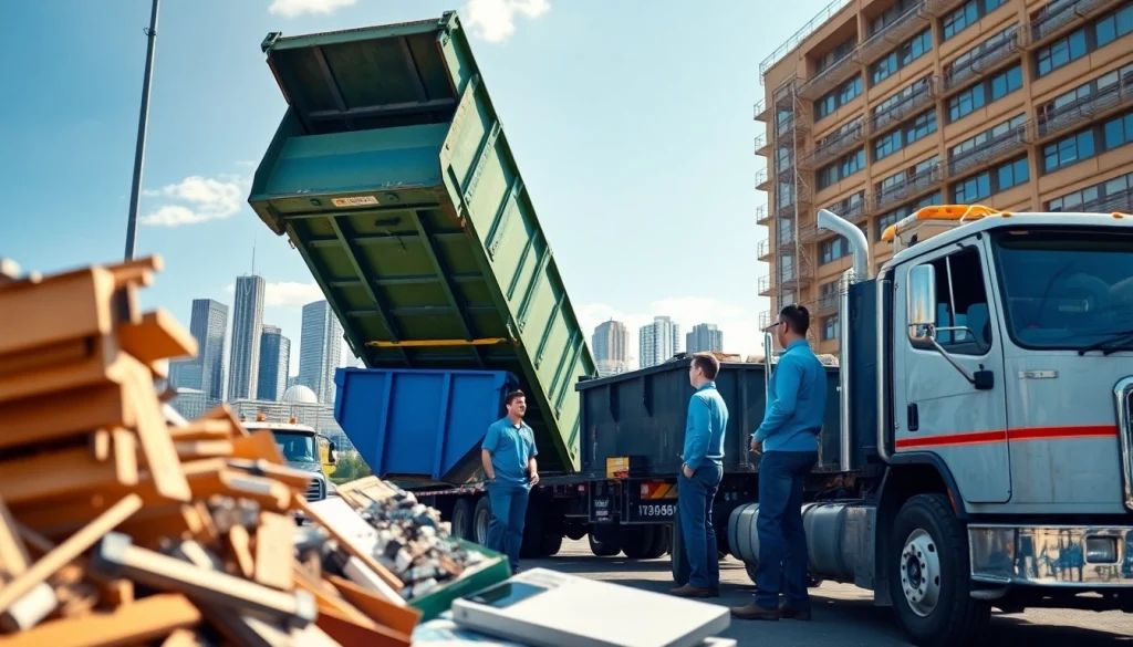 Engaging dumpster rental service Edmonton AB team in action, showcasing professionalism and efficiency.