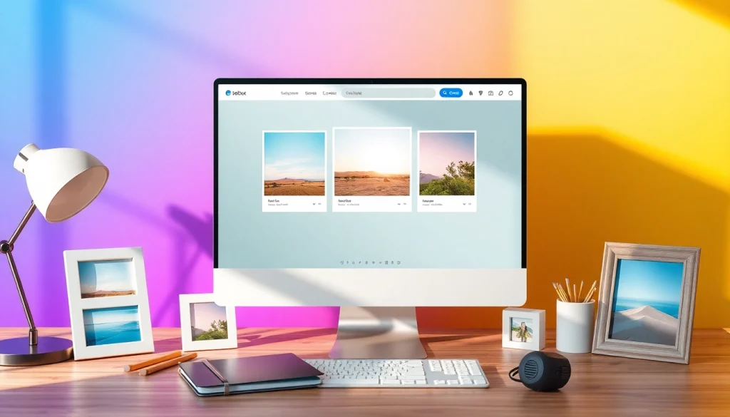 Square image transformations displayed in a creative workspace with vivid colors and design elements.