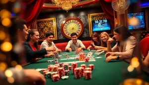 Exciting IDN Poker game setup with vibrant poker chips and cards at a luxurious casino table.