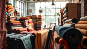 Bekijk canvas stof per meter in diverse kleuren en texturen in een stoffenwinkel.