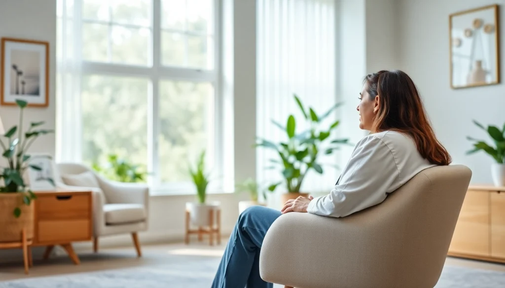 Anxiety symptoms represented in a soothing therapy session with a professional and calming atmosphere.