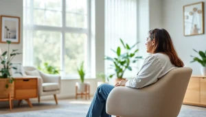 Anxiety symptoms represented in a soothing therapy session with a professional and calming atmosphere.