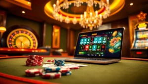 Vivez l'excitation du meilleur casino en ligne avec une scène de poker virtuel luxueuse.
