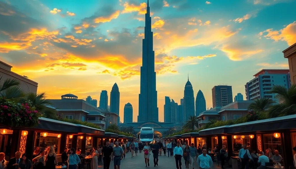 Experience the vibrant atmosphere of Dubai City Guide showcasing iconic landmarks.