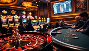 Exciting gambling experience at https://mm88.land/ with dynamic roulette wheel and poker table.