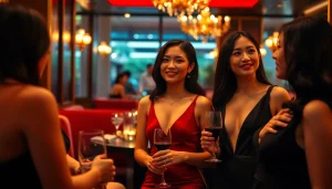 High-class Singapore escort services featuring elegant models in a luxurious lounge setting.