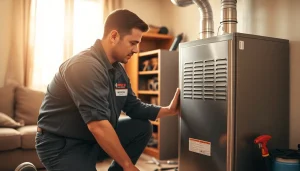 Technician performing furnace installation st. paul in a cozy residential setting.