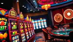 Exciting players engaging with slot 777 machines in a vibrant casino atmosphere.