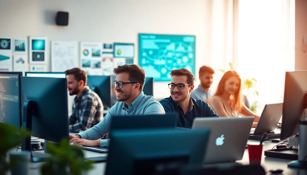 Remote software development jobs showcased in a vibrant home office collaboration