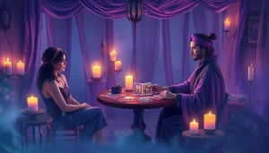 居心地の良い神秘的な設定で電話占い当たるの本質を捉えた魅力的なタロットリーディングセッション。