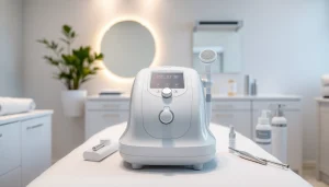 Hydrofacial machine 3 in 1 showcased in a modern beauty salon, emphasizing its sleek design and versatility.