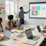 Team collaboration at an advertising agency Malaysia, where creative strategies and branding concepts come to life in a vibrant workspace.