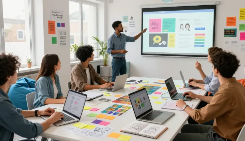 Team collaboration at an advertising agency Malaysia, where creative strategies and branding concepts come to life in a vibrant workspace.