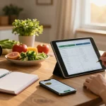 Explore the best food tracker in a warm kitchen scene with meal prep and nutrition logging.