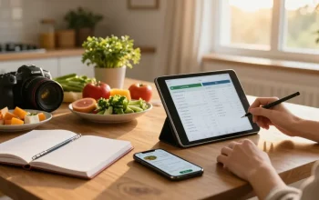 Explore the best food tracker in a warm kitchen scene with meal prep and nutrition logging.